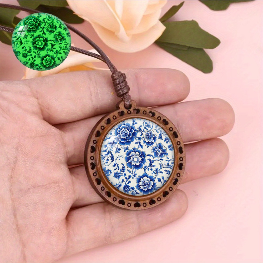 Porcelain Plate Wooden Pendant Necklace, Luminous Style